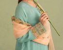 3Pc Embroidered Raw Silk with Organza Dupatta Sky Blue | LUXE-L25-0004