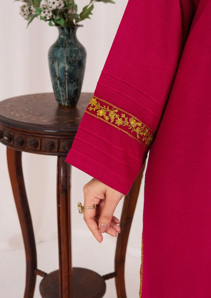 3pc Embroidered Alpine Karandi with Embroidered Border Shawl Hot Pink AML-W25-0022