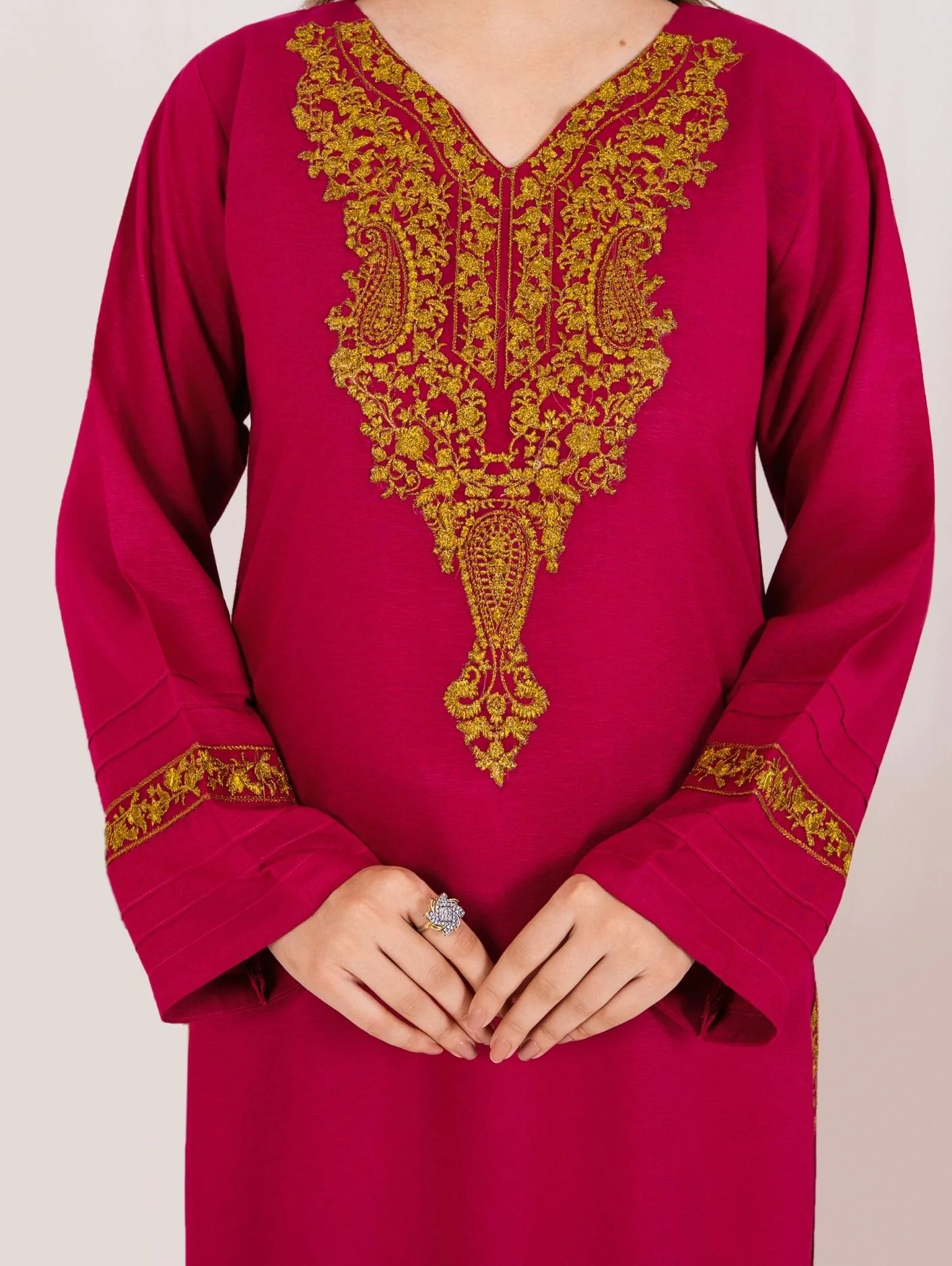 3pc Embroidered Alpine Karandi with Embroidered Border Shawl Hot Pink AML-W25-0022