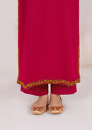3pc Embroidered Alpine Karandi with Embroidered Border Shawl Hot Pink AML-W25-0022
