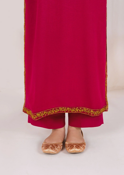 3pc Embroidered Alpine Karandi with Embroidered Border Shawl Hot Pink AML-W25-0022