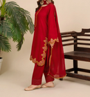 3Pc Embroidered Silk Viscose with Shalwar Red JASHAN-J26-0020