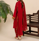 3Pc Embroidered Silk Viscose with Shalwar Red JASHAN-J26-0020