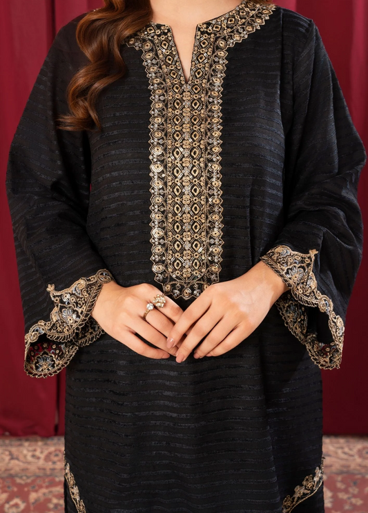 3Pc Alpine Velvet Tilla Embroidered with Velvet Shawl Teal AFP-A25-0002