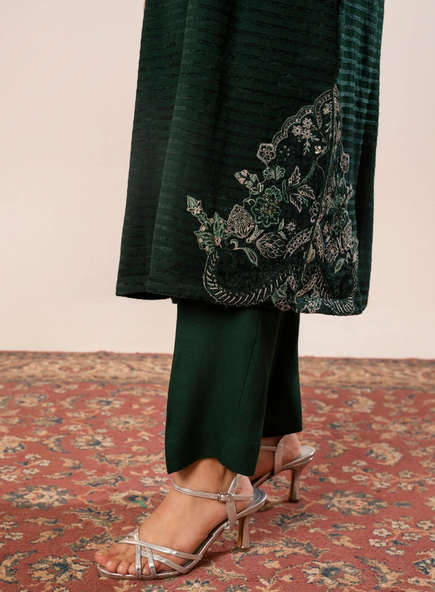 3Pc Alpine Velvet Tilla Embroidered with Velvet Shawl Teal AFP-A25-0007