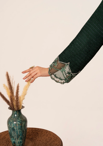 3Pc Alpine Velvet Tilla Embroidered with Velvet Shawl Teal AFP-A25-0007