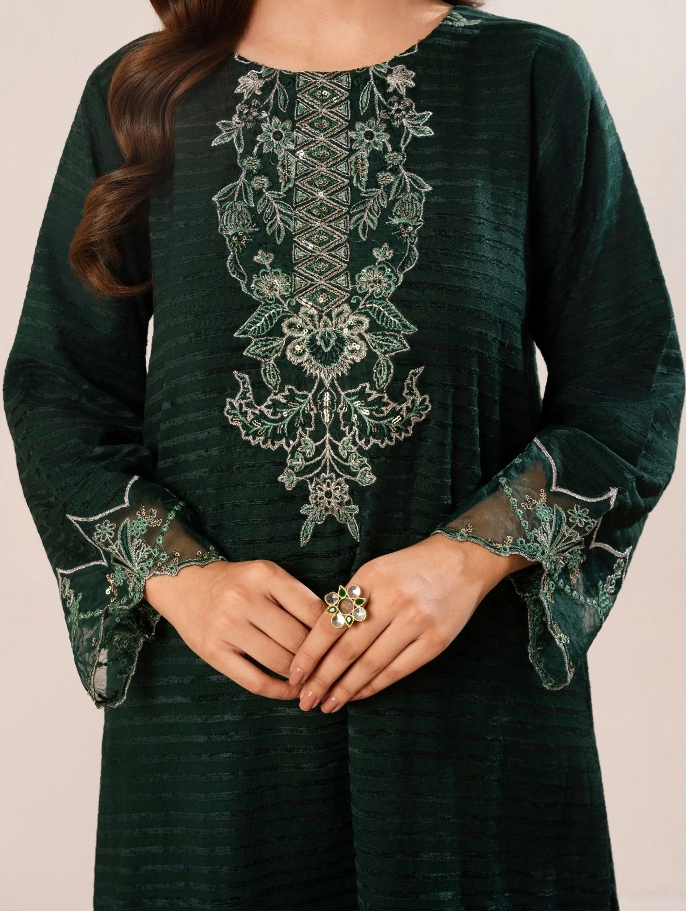 3Pc Alpine Velvet Tilla Embroidered with Velvet Shawl Teal AFP-A25-0007