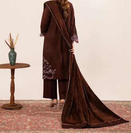 3Pc Alpine Velvet Tilla Embroidered with Velvet Shawl Teal AFP-A25-0006