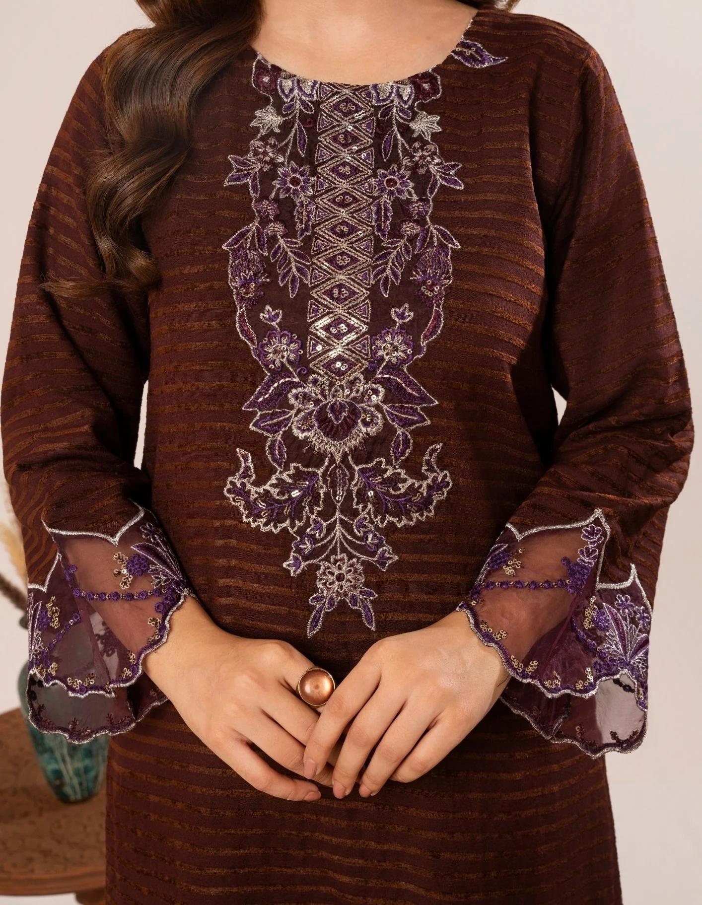 3Pc Alpine Velvet Tilla Embroidered with Velvet Shawl Teal AFP-A25-0006