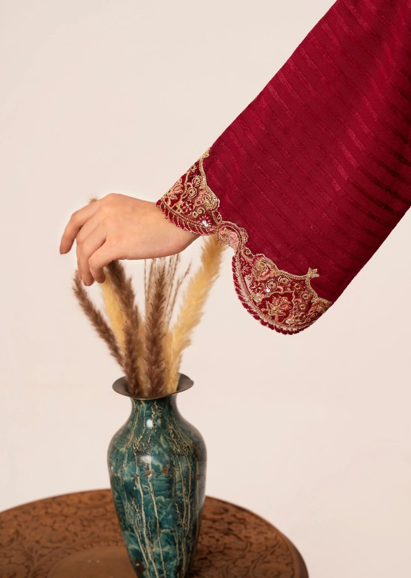 3Pc Alpine Velvet Tilla Embroidered with Velvet Shawl Teal AFP-A25-0003