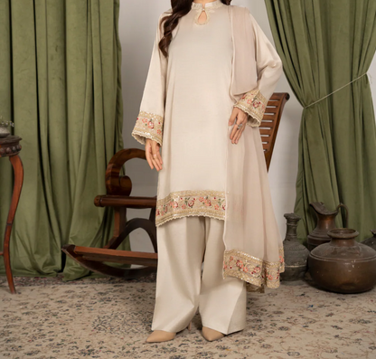 3Pc Embroidered Raw Silk FATAH-F25-0022
