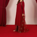 3Pc Embroidered Silk Viscose with Organza Dupatta Maroon | LUXE-L25-0002