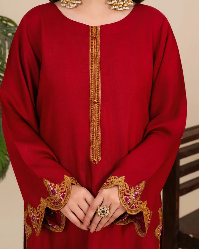 3Pc Embroidered Silk Viscose with Shalwar Red JASHAN-J26-0020