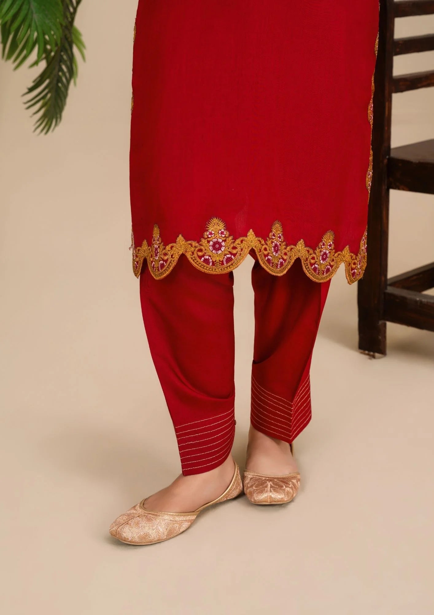 3Pc Embroidered Silk Viscose with Shalwar Red JASHAN-J26-0020