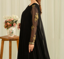2Pc Embroidered Chiffon Frock with Net Dupatta Black | LUXE-L25-0005