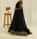 2Pc Embroidered Chiffon Frock with Net Dupatta Black | LUXE-L25-0005
