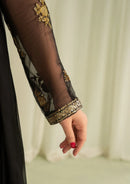 2Pc Embroidered Chiffon Frock with Net Dupatta Black | LUXE-L25-0005