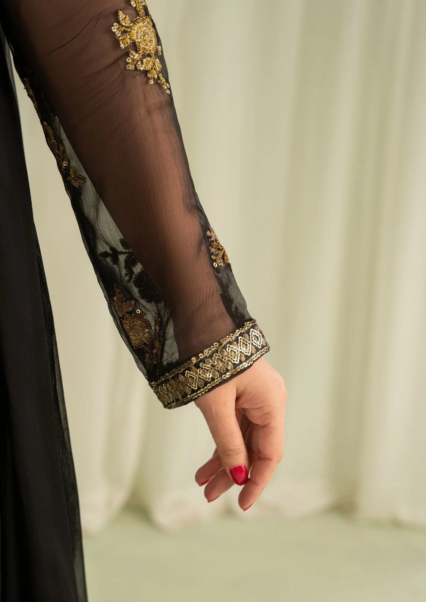 2Pc Embroidered Chiffon Frock with Net Dupatta Black | LUXE-L25-0005