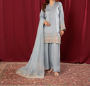 3Pc Embroidered Silk Viscose with Farshi Shalwar with Chiffon Embroidered Bordered Dupatta JASHAN-S25-0037