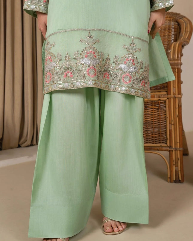 3Pc Embroidered Silk Viscose with Farshi Shalwar Mint JASHAN-J26-0005