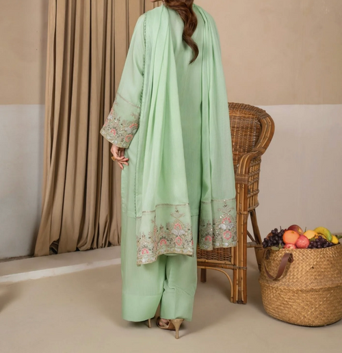 3Pc Embroidered Silk Viscose with Farshi Shalwar Mint JASHAN-J26-0005