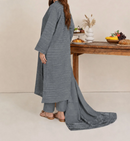 3pc Alpine Velvet Shirt with Velvet Border Shawl and Plain Trouser Grey AML-W26-0001