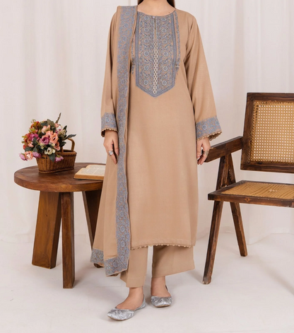 3pc Embroidered Silk Karandi with Embroidered Border Shawl Skin AML-W25-0027