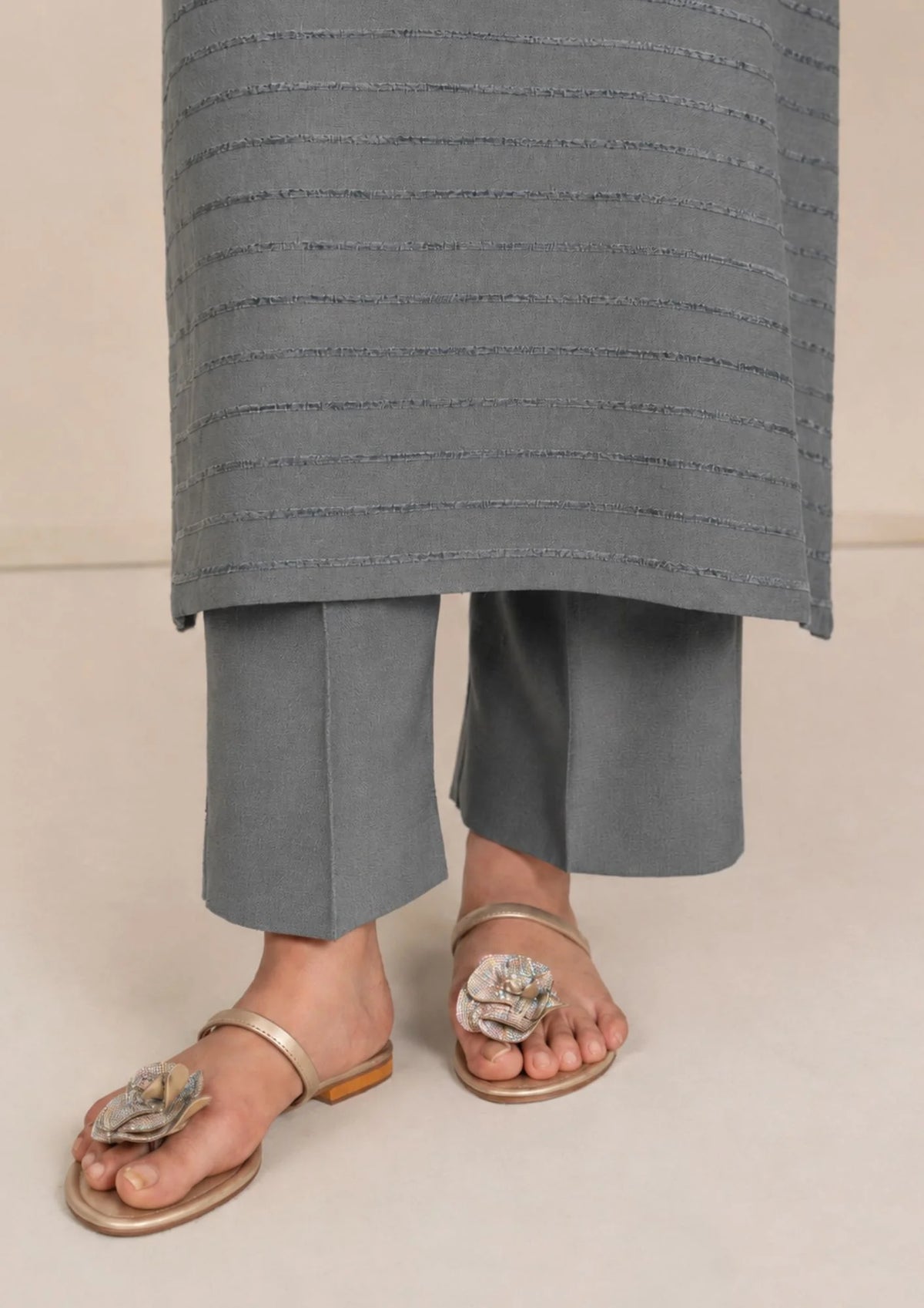 3pc Alpine Velvet Shirt with Velvet Border Shawl and Plain Trouser Grey AML-W26-0001