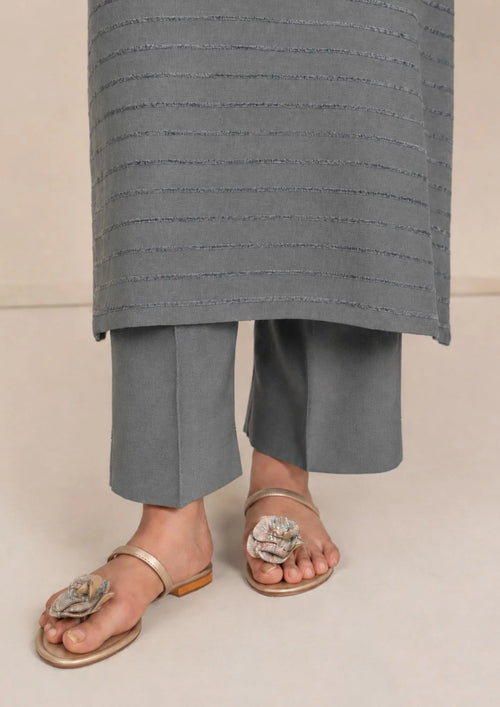 3pc Alpine Velvet Shirt with Velvet Border Shawl and Plain Trouser Grey AML-W26-0001
