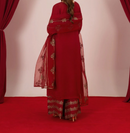 3Pc Embroidered Silk Viscose with Organza Dupatta Maroon | LUXE-L25-0002