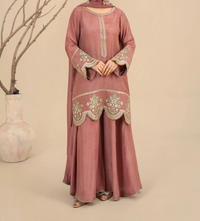 3Pc Silk Viscose Suit with Chiffon Dupatta & Sharara Tea Pink JASHAN-J26-0014