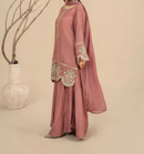 3Pc Silk Viscose Suit with Chiffon Dupatta & Sharara Tea Pink JASHAN-J26-0014