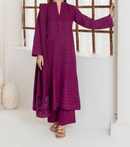 3pc Alpine Velvet Shirt with Velvet Border Shawl and Plain Trouser Magenta AML-W25-0011