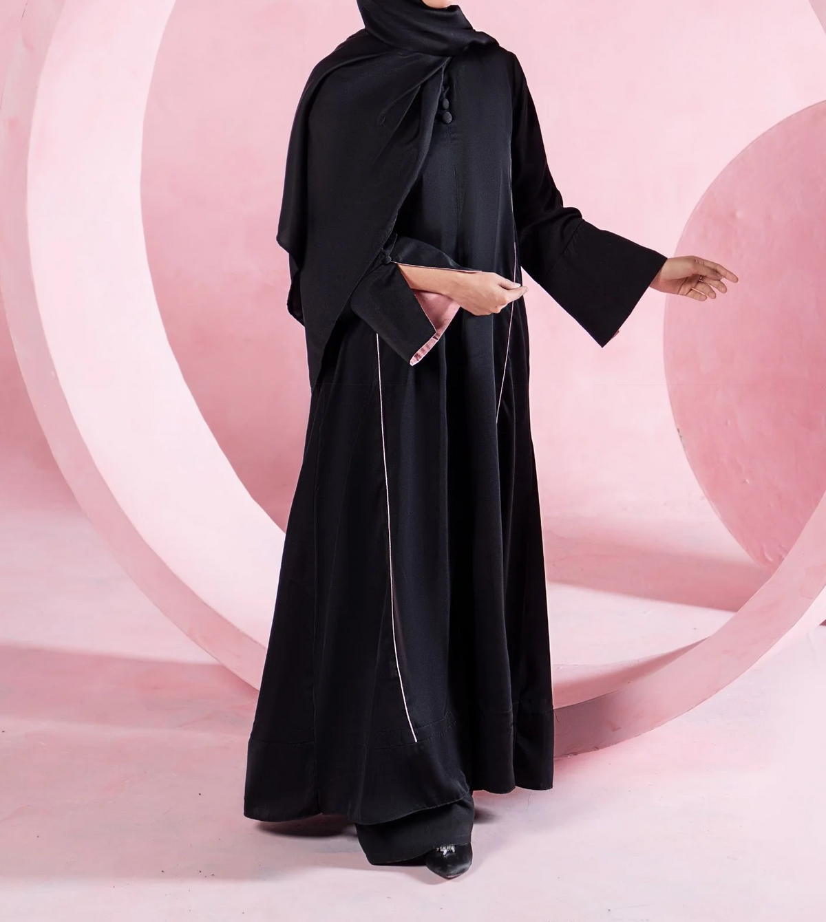 Noir Piped Flare Abaya ABL-A26-0001