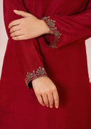 3Pc Embroidered Silk Viscose with Organza Dupatta Maroon | LUXE-L25-0002