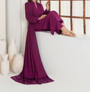 3pc Alpine Velvet Shirt with Velvet Border Shawl and Plain Trouser Magenta AML-W25-0011