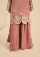 3Pc Silk Viscose Suit with Chiffon Dupatta & Sharara Tea Pink JASHAN-J26-0014