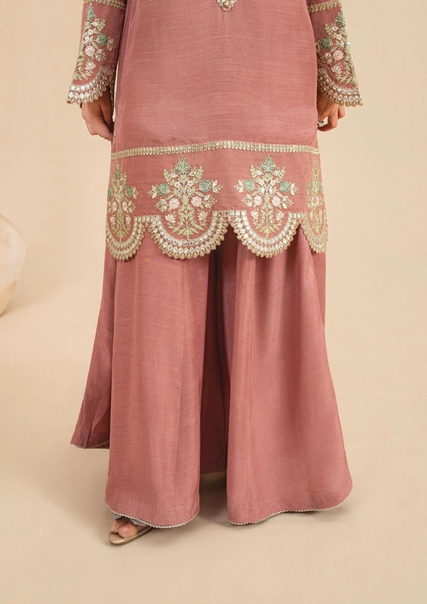 3Pc Silk Viscose Suit with Chiffon Dupatta & Sharara Tea Pink JASHAN-J26-0014
