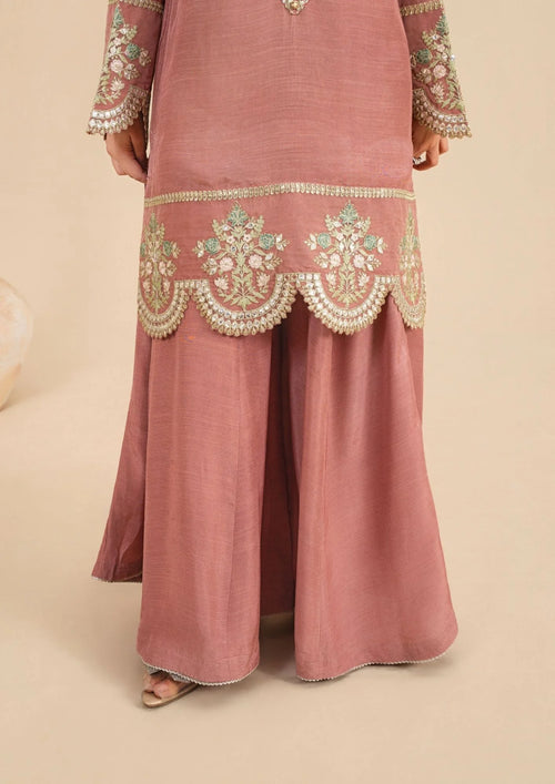 3Pc Silk Viscose Suit with Chiffon Dupatta & Sharara Tea Pink JASHAN-J26-0014