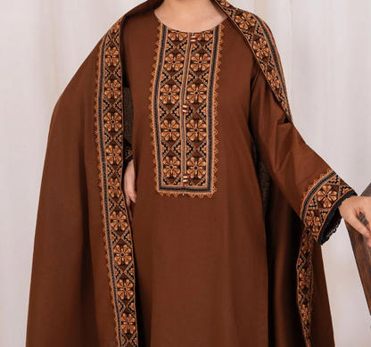 3pc Embroidered Khaddar with Embroidered Border Shawl Chocolate AML-W25-0029