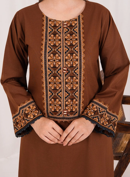 3pc Embroidered Khaddar with Embroidered Border Shawl Chocolate AML-W25-0029