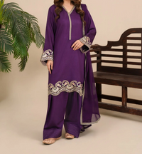 3-Piece Silk Viscose Suit with Chiffon Dupatta & Farshi Shalwar | BASANT-B25-0002