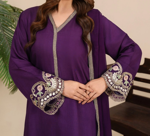 3-Piece Silk Viscose Suit with Chiffon Dupatta & Farshi Shalwar | BASANT-B25-0002