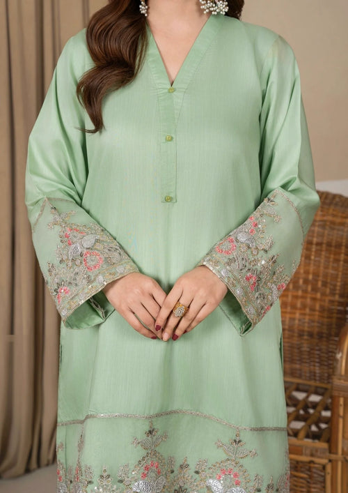 3Pc Embroidered Silk Viscose with Farshi Shalwar Mint JASHAN-J26-0005