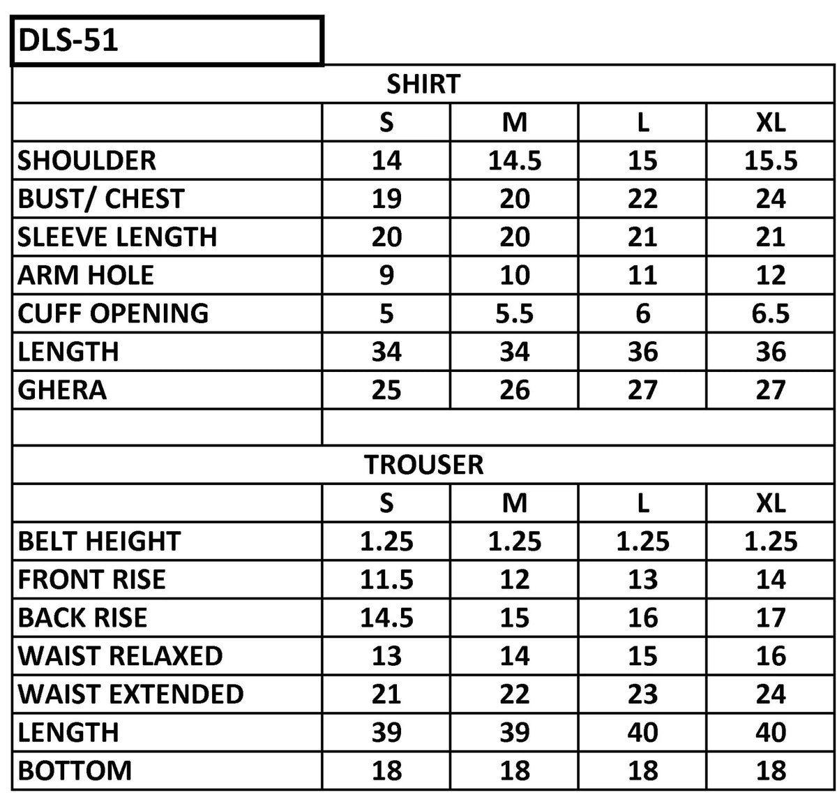 Size chart