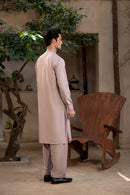 Men's Premium Ban-Embroidered Kameez Shalwar - Pinkish Brown / Classic Fit