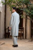 Men's Premium Ban-Embroidered Kameez Shalwar - Pale Dusty Green / Classic Fit