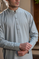 Men's Premium Ban-Embroidered Kameez Shalwar - Pale Dusty Green / Classic Fit