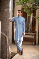 Men's Premium Ban-Embroidered Kameez Shalwar - Sky Blue / Classic Fit
