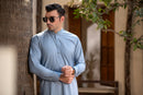 Men's Premium Ban-Embroidered Kameez Shalwar - Sky Blue / Classic Fit